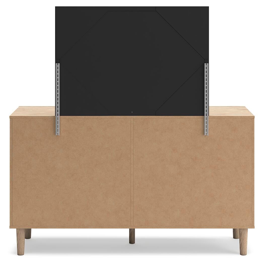 Cielden Queen Upholstered Bed with Roll Slats, Dresser and Mirror