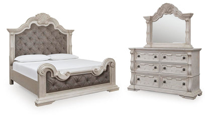 Andonhall King Upholstered Panel Bed with Mirrored Dresser