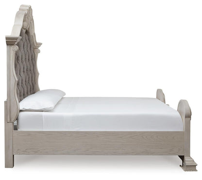 Andonhall King Upholstered Panel Bed with Mirrored Dresser