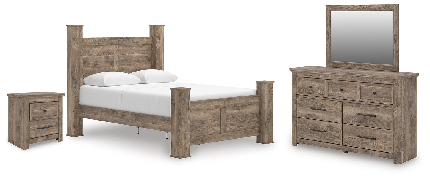 Keithland Queen Poster Bed with Mirrored Dresser and Nightstand