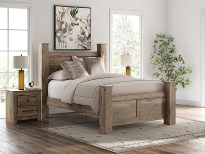 Keithland Queen Poster Bed with Mirrored Dresser and Nightstand
