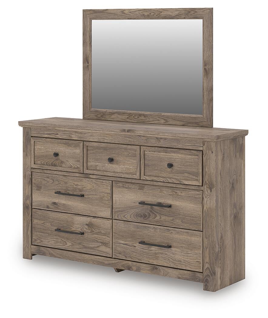 Keithland Queen Poster Bed with Mirrored Dresser