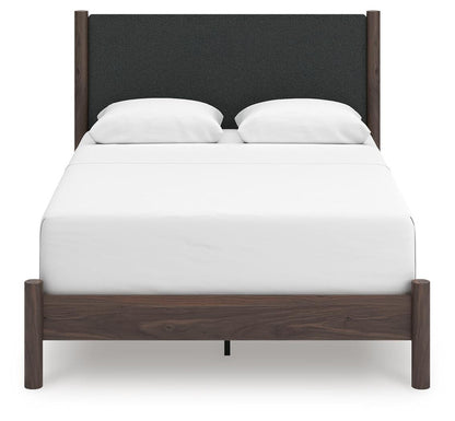 Cadmori Queen Upholstered Panel Bed, Dresser, Mirror, Chest and Nightstand