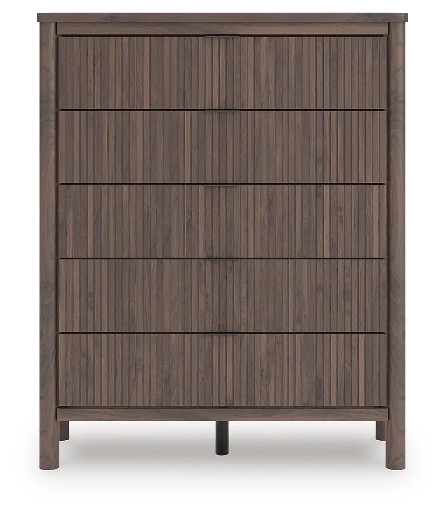 Cadmori Full Upholstered Panel Bed, Dresser, Mirror, Chest and Nightstand