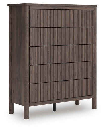 Cadmori Full Upholstered Panel Bed, Dresser, Mirror, Chest and Nightstand
