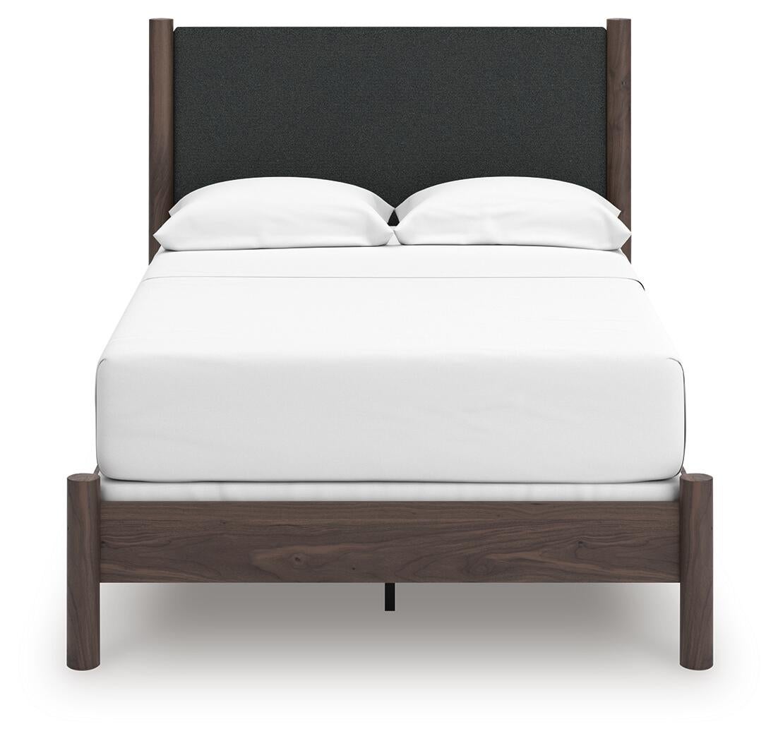 Cadmori Full Upholstered Panel Bed, Dresser, Mirror and Nightstand