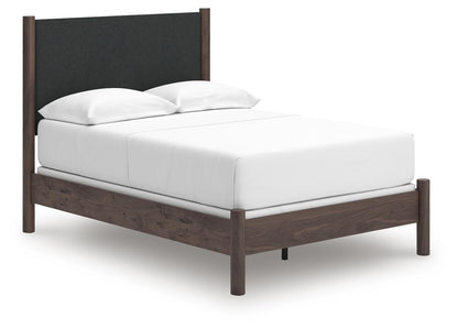 Cadmori Full Upholstered Panel Bed, Dresser, Mirror and Nightstand