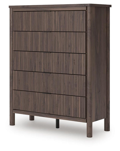 Cadmori Twin Upholstered Panel Bed, Dresser, Mirror, Chest and Nightstand