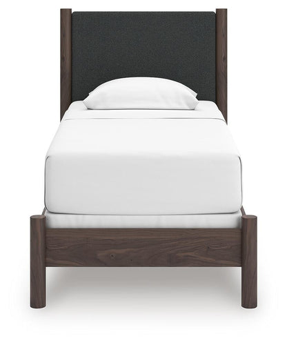 Cadmori Twin Upholstered Panel Bed, Dresser, Mirror, Chest and Nightstand