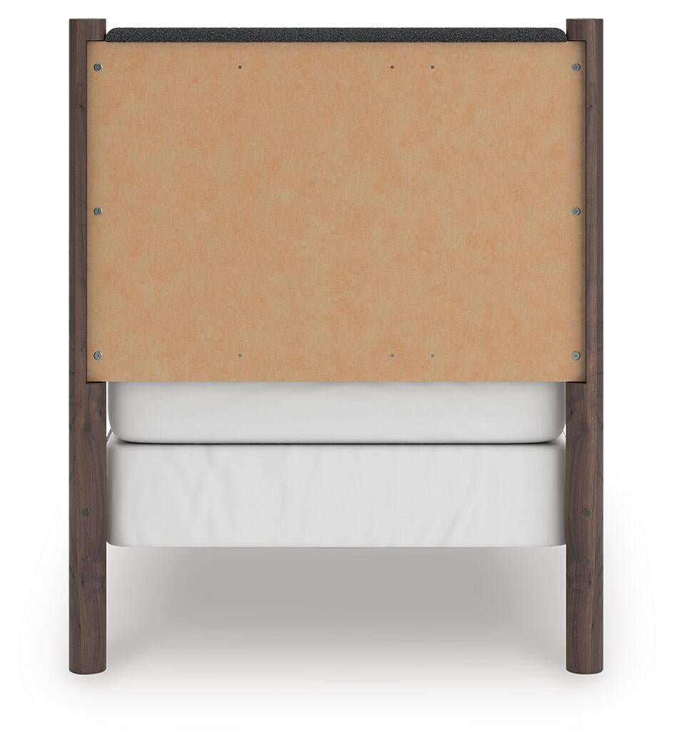 Cadmori Twin Upholstered Panel Bed, Dresser, Mirror, Chest and Nightstand