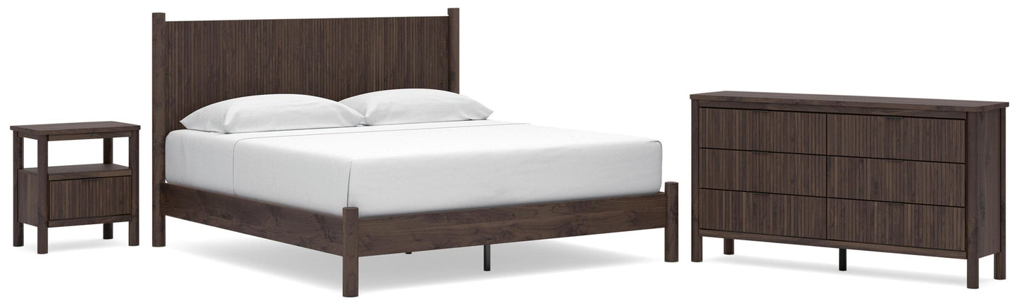 Cadmori King Panel Platform Bed, Dresser, Mirror and Nightstand