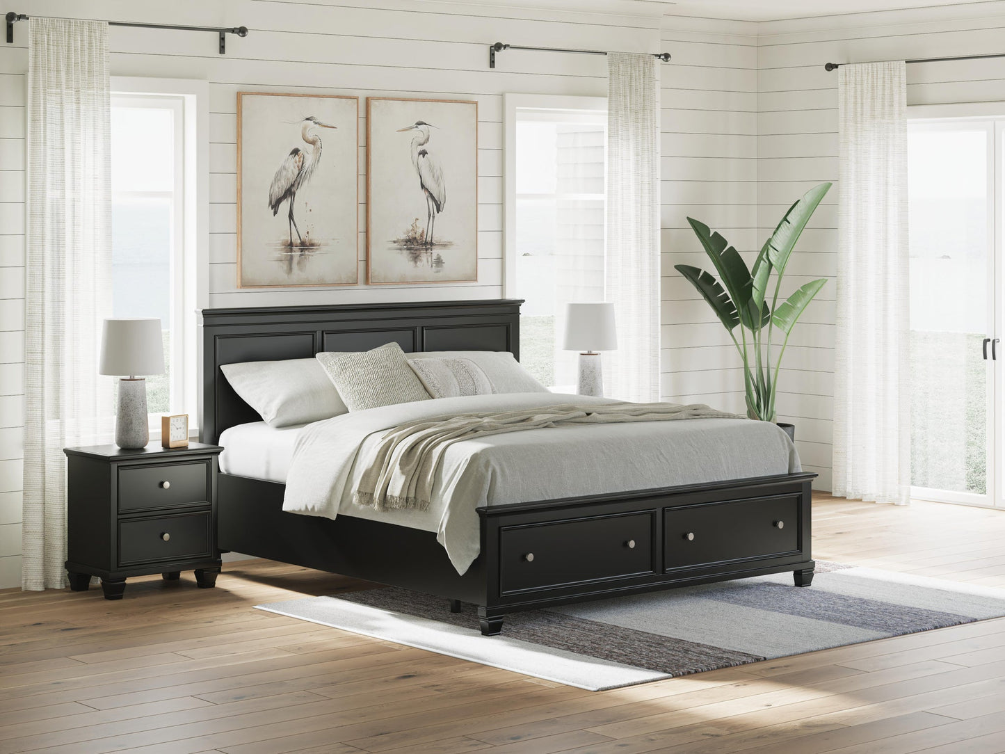 Lanolee California King Panel Storage Bed, Dresser, Mirror and Nightstand
