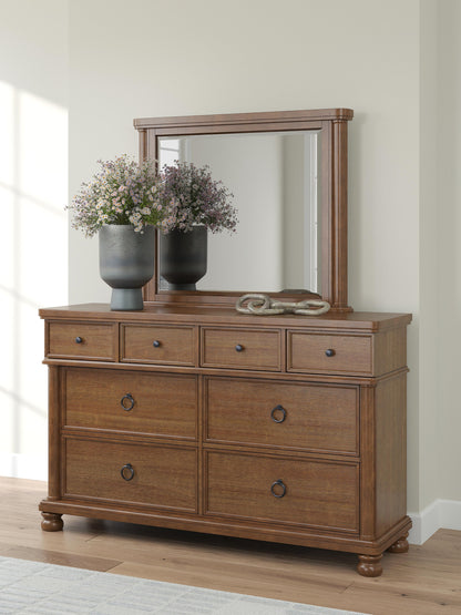 Chadworth Queen Poster Bed with Mirrored Dresser and Nightstand