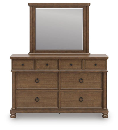 Chadworth King Poster Bed with Mirrored Dresser