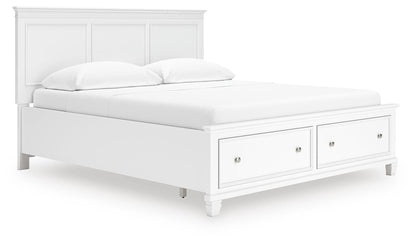Fortman California King Panel Storage Bed, Dresser, Mirror and Nightstand