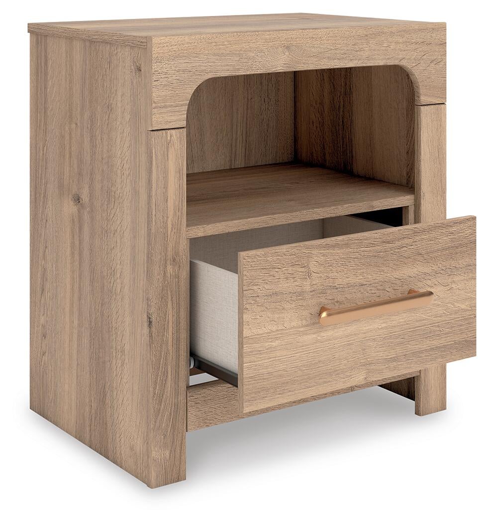 Hollymount Queen Upholstered Panel Bed, Dresser, Mirror and Nightstand
