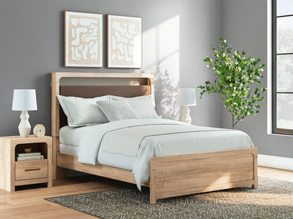Hollymount Queen Upholstered Panel Bed, Dresser, Mirror and Nightstand