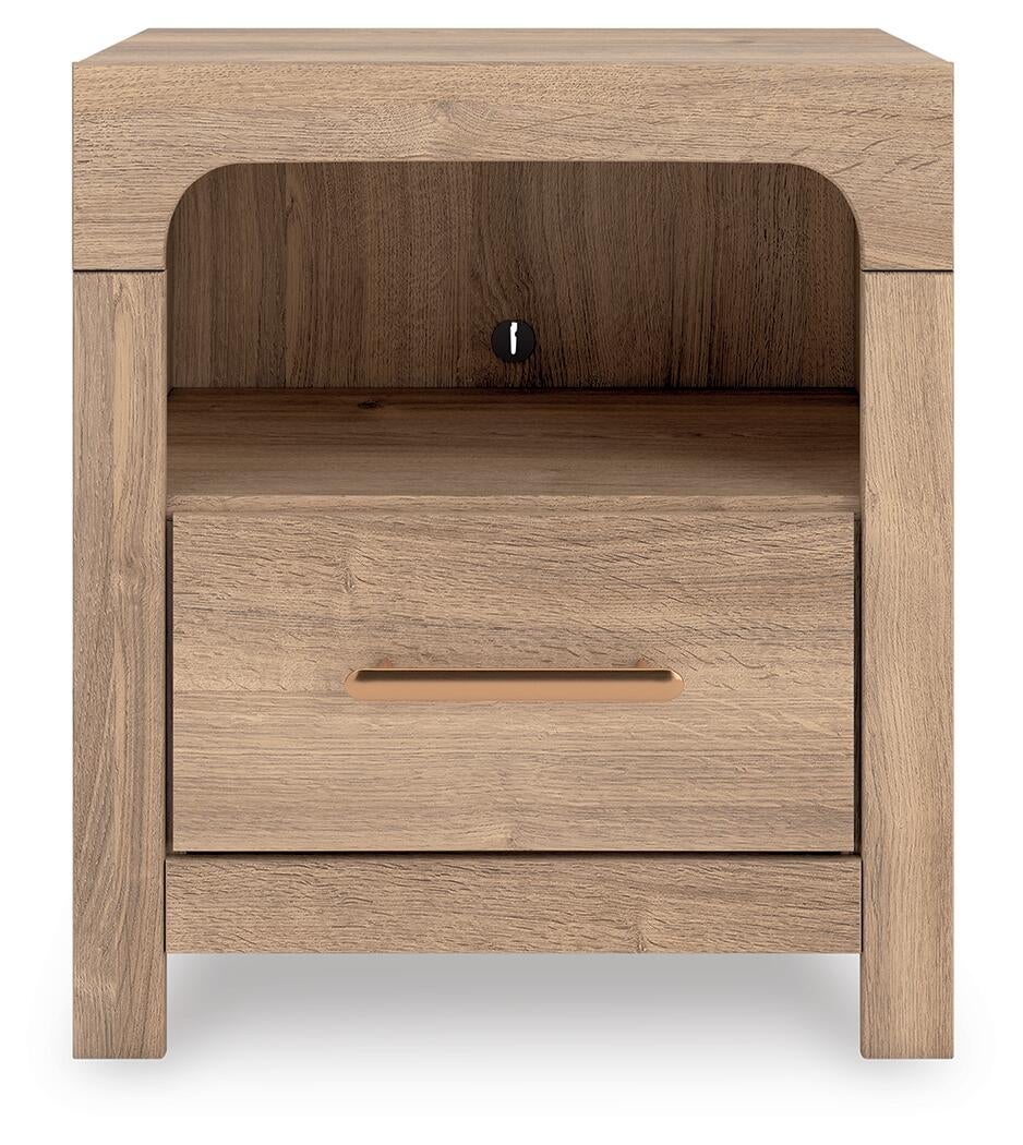 Hollymount Queen Upholstered Platform Bed, Dresser, Mirror and Nightstand