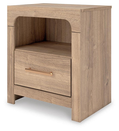 Hollymount Queen Upholstered Platform Bed, Dresser, Mirror and Nightstand