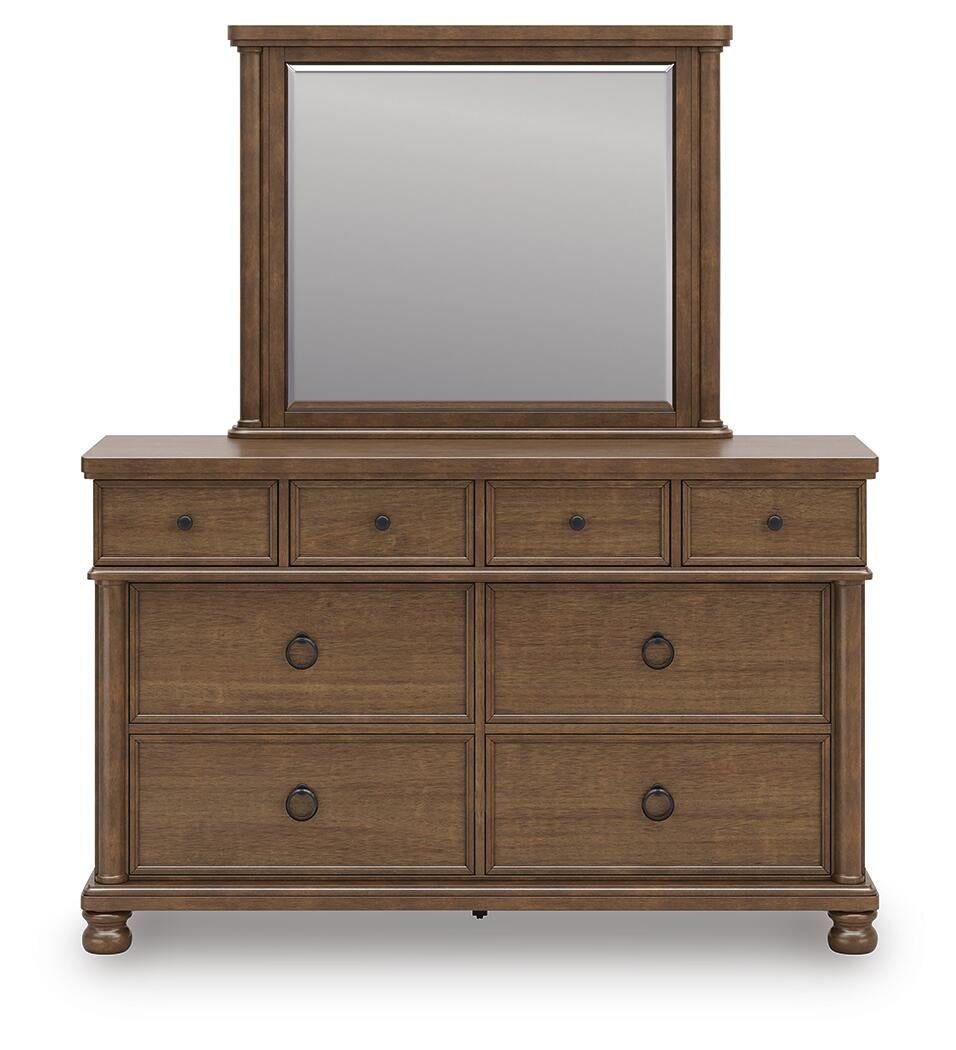 Chadworth California King Poster Bed with Mirrored Dresser