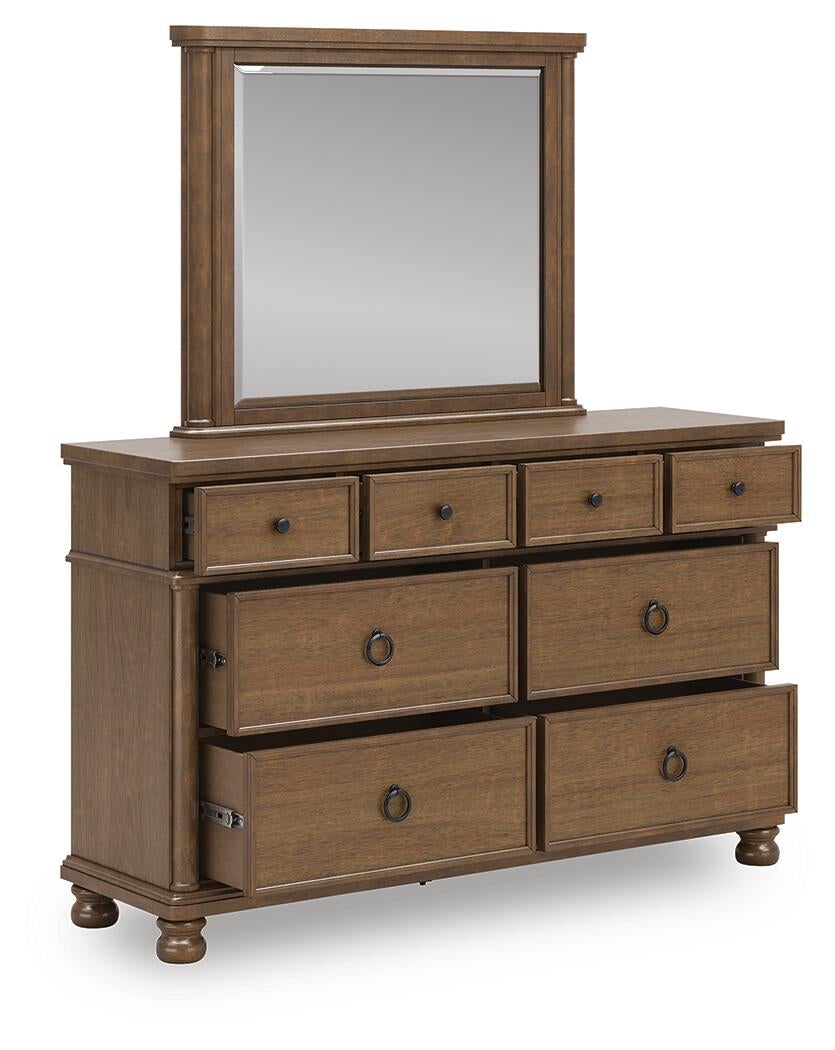 Chadworth California King Poster Bed with Mirrored Dresser