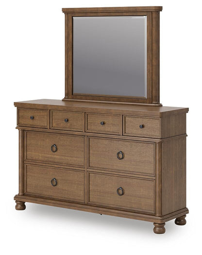 Chadworth California King Poster Bed with Mirrored Dresser