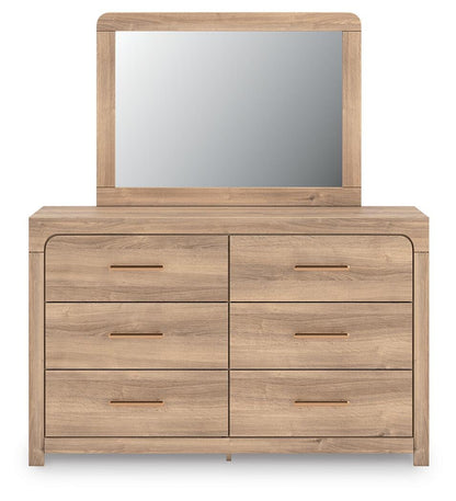 Hollymount Queen Upholstered Panel Bed, Dresser and Mirror