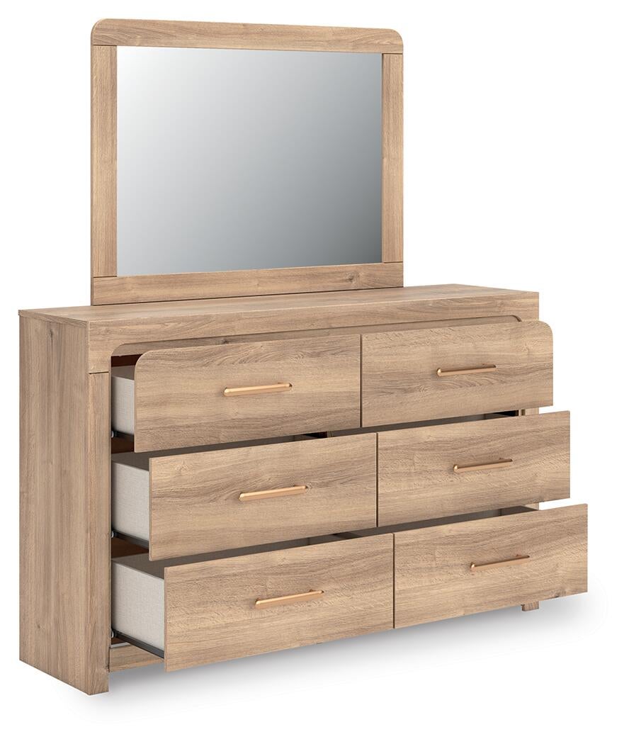 Hollymount Queen Upholstered Panel Bed, Dresser and Mirror