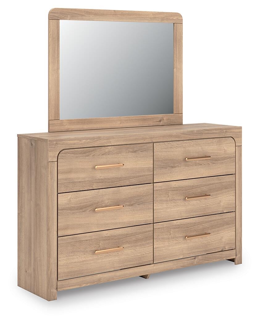 Hollymount King Upholstered Platform Bed, Dresser, Mirror and Nightstand