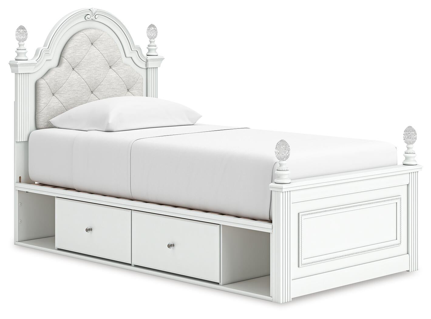 Maylilly Twin Upholstered Panel Storage Bed, Dresser and Mirror