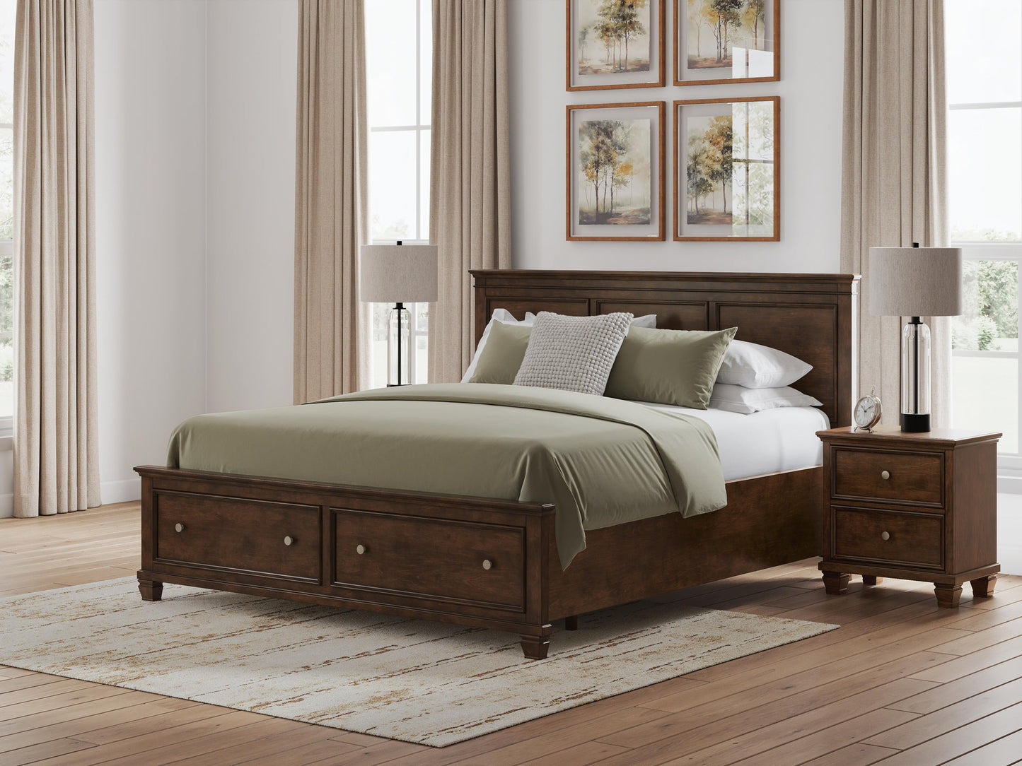 Danabrin California King Panel Storage Bed, Dresser, Mirror and Nightstand