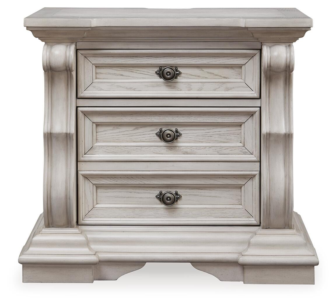 Andonhall California King Upholstered Panel Bed with Mirrored Dresser and Nightstand