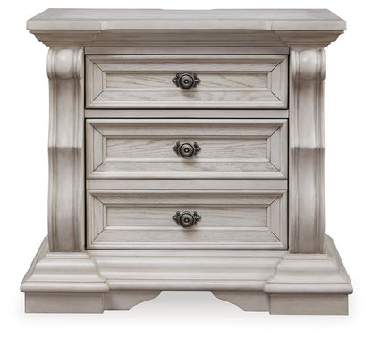 Andonhall California King Upholstered Panel Bed with Mirrored Dresser and Nightstand