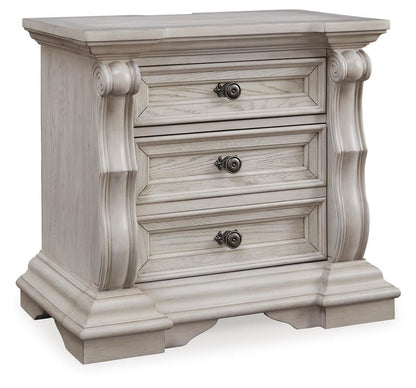 Andonhall California King Upholstered Panel Bed with Mirrored Dresser and Nightstand
