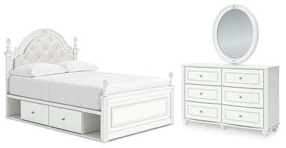 Maylilly Full Upholstered Panel Storage Bed, Dresser and Mirror