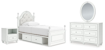 Maylilly Twin Upholstered Panel Storage Bed, Dresser, Mirror and Nightstand