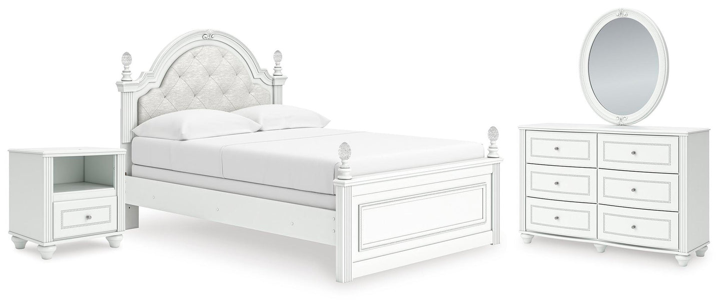 Maylilly Full Upholstered Panel Bed, Dresser, Mirror and Nightstand