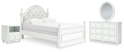 Maylilly Full Upholstered Panel Bed, Dresser, Mirror and Nightstand