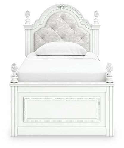 Maylilly Twin Upholstered Panel Bed, Dresser, Mirror and Nightstand