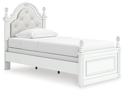 Maylilly Twin Upholstered Panel Bed, Dresser, Mirror and Nightstand