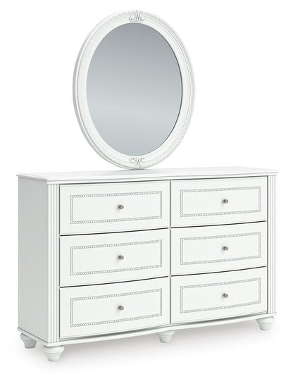 Maylilly Twin Upholstered Panel Bed, Dresser and Mirror