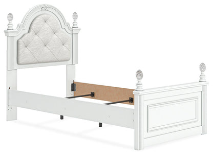 Maylilly Twin Upholstered Panel Bed, Dresser and Mirror