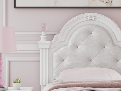Maylilly Twin Upholstered Panel Bed, Dresser and Mirror