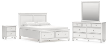 Fortman Queen Panel Storage Bed with Mirrored Dresser and Nightstand