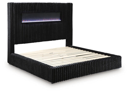 Tayleena Queen Upholstered Bed with Fireplace and Wireless Audio