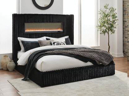 Tayleena Queen Upholstered Bed with Fireplace and Wireless Audio