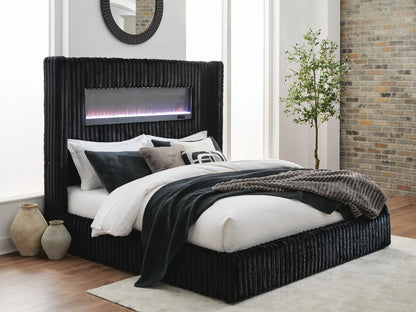 Tayleena Queen Upholstered Bed with Fireplace and Wireless Audio