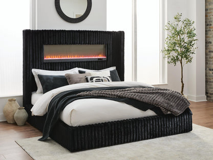 Tayleena Queen Upholstered Bed with Fireplace and Wireless Audio