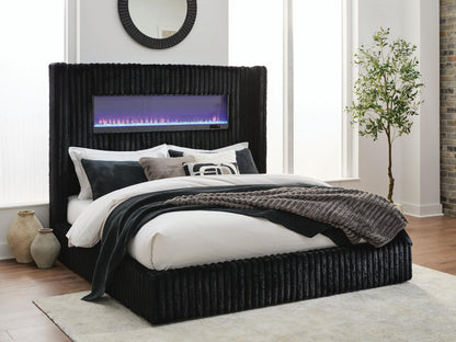 Tayleena King Upholstered Bed with Fireplace and Wireless Audio