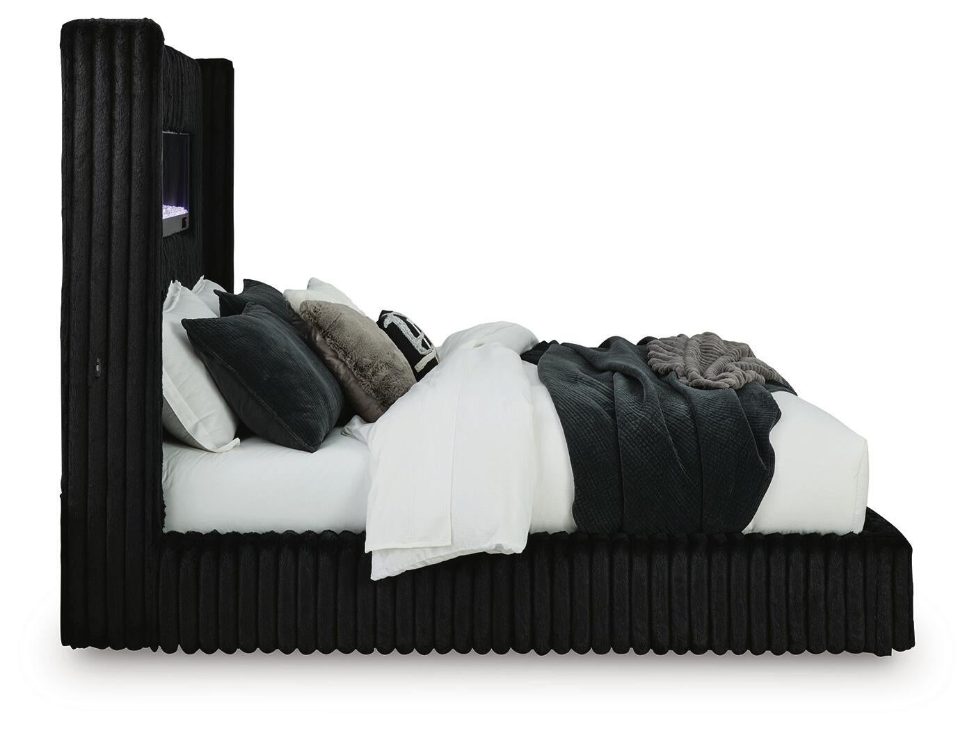 Tayleena King Upholstered Bed with Fireplace and Wireless Audio